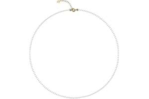 Eymi Simple Tiny Dainty Pearl Choker Necklace Jewelry for Women Girls Sterling Silver Round White Pearl Strand Necklaces Adju