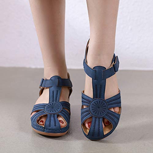 Women's Flat Sandals Peep Toe Slip On Fashion Retro Leather Buckle Strap Outdoor Casual Beach Walking Shoes