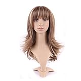 Long Heat Resistant Synthetic Wig with Bang 2 Tone 20 Styles Full Wig Full Head for Women Girls Lady,15'' / 15 inch,Light brown blonde mix
