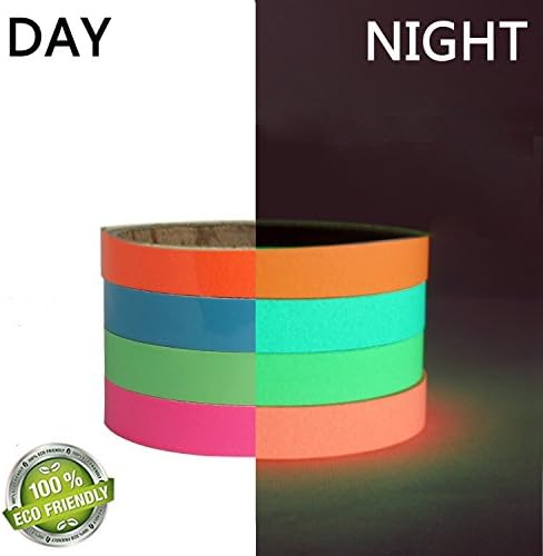 4 Rolls Luminous Tape Sticker 10 feet x 0.6 inch Removable Waterproof Photoluminescent Glow in the Dark DIY Safety Sign Tape,Use For Marking Stairs and Exits