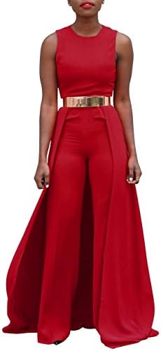 Womens Sexy Sleeveless Maxi Skirt Wide Leg Jumpsuit Without Belt Red M