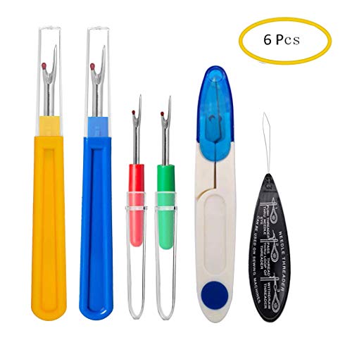 Eraimp 6 Pcs/Sets Seam Ripper Sets, 2 Big 2 Small Stitch Thread Unpicker with Sewing Trimming Scissors and & 1Pcs Silver Wire Needle Threader