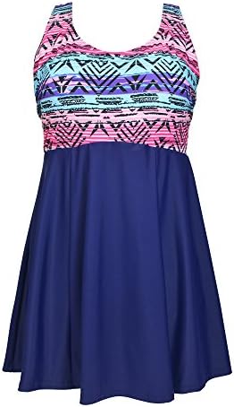 Dreaweet Women Vintage Geometric Print Plus Size Push Up One Piece Swimsuit(FBA) (3X-Large, Pink)