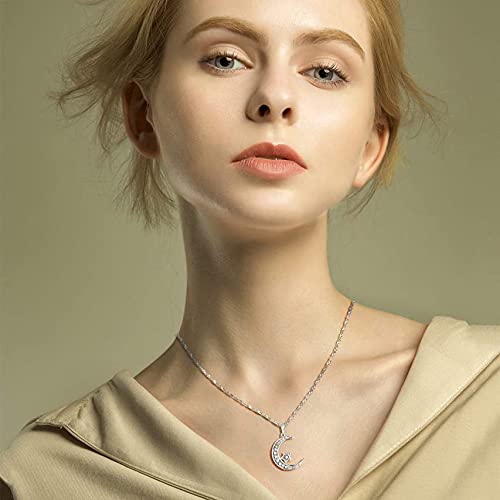 Gemschest Sterling Silver Crescent Moon Star Necklace Cubic Zirconia Jewelry for Teen & Women Ladies Dainty 18