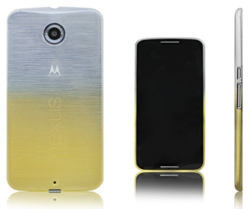 Xcessor Transition Color Flexible TPU Case for Motorola Google Nexus 6. With Gradient Silk Thread Texture. Transparent / Gold