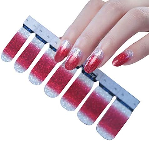 Rodite Glitter Nail Art Stickers Full Coverage Nail Decals Self-adhesive Nail Stickers Tattoo Set Nail Tips Decorations for Women Girls 14 Wraps Per Pack Red