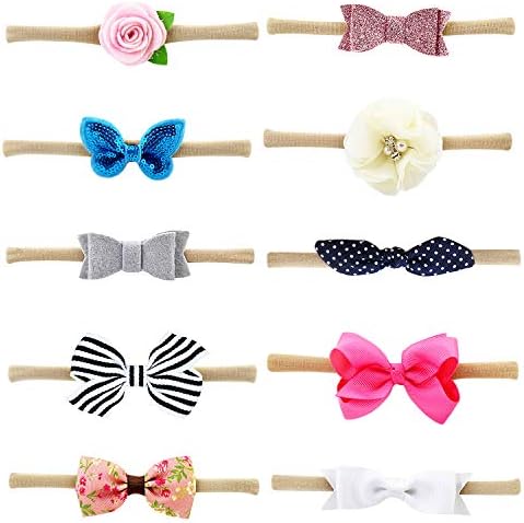 10 PCS Headbands with Bows Flowers for Newborn Infants Baby Girls Toddlers Kids