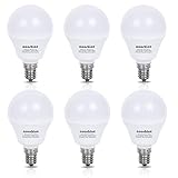 E12 LED Bulb 50 Watts Equivalent, Aooshine 5 Watt LED Candelabra Bulb, Daylight White 5000K Decorative G14 LED Bulbs for Ceiling Fan Non-Dimmable(Pack of 6)