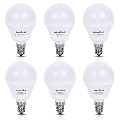 E12 LED Bulb 50 Watts Equivalent, Aooshine 5 Watt LED Candelabra Bulb, Daylight White 5000K Decorative G14 LED Bulbs for Ceiling Fan Non-Dimmable(Pack of 6)