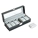 Soufull Watch Box PU Leather Watch Case Glass Top Jewelry Case Organizer with Metal Lock and Key
