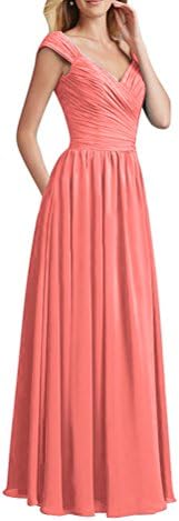 Huafeiwude Women's Long Bridesmaid Dreses Maxi Prom Dresses Coral US 20W