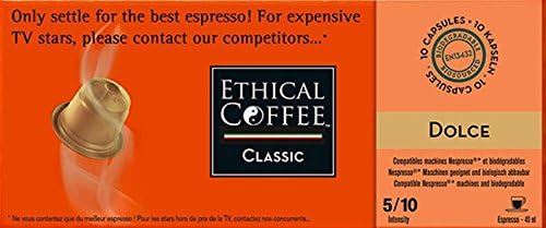 Nespresso® Compatible Coffee Capsules by ETHICAL COFFEE- DOLCE - 1 Pack of 10 Capsules - 5/10 Intensity