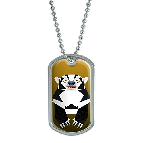 Geometric Badger Black and White - Honey Military Dog Tag Keychain