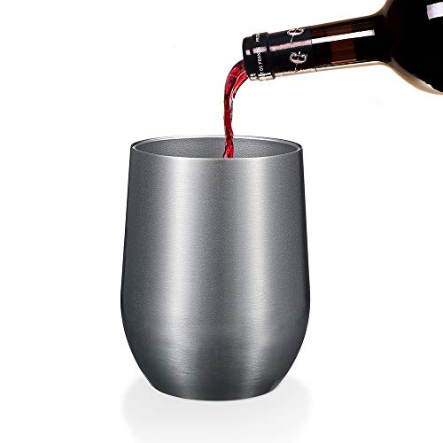 2 Pack 12 oz Wine Tumbler with Lids, Double Wall Vacuum Insulated Stainless Steel Stemless Wine Glass, Travel Coffee Mug Cup for Wine, Drinks, Champagne, Cocktails (Include Straws & Brush) (Silver) - Thumbnail 5