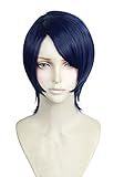 Cfalaicos Short Blue Black Purple Mixed Cosplay Wig with Free Wig Cap