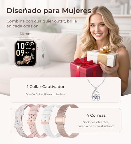 Iaret Women's Smartwatch, 46 cm Smartwatch with 4 Straps, Bluetooth Calls, Sleep Monitor/Heart Rate/SpO2/Menstrual Monitor, 110+ Sports Modes Activity Bracelet for iOS/Android, Rose Gold