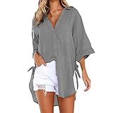 Women Blouse Loose Button Plus Size Long Shirt Dress Cotton Tops Casual Button Long Blouse 2019 LBPSUUEW (Gray, 2XL)