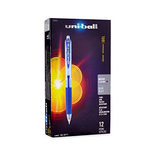 Uni-Ball Gel RT Retractable Pens, Micro Point, Blue Ink, 12 Count
