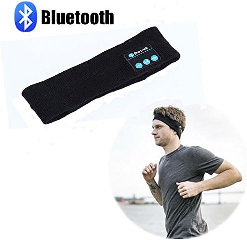 Bluetooth Music Headband, Wireless Bluetooth Sports Headband Sweatband Headphones Headset Earbuds WITH Stereo Speakers Mic for Gym Exercise Running Yoga Sleeping (Black)