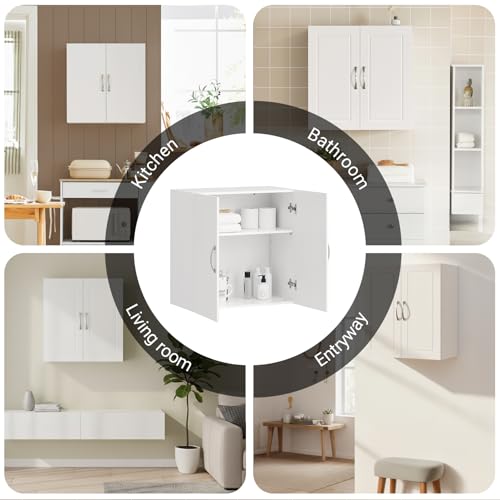 SoBuy Wall Mounted Cabinet White Bathroom Wall Cabinet with Double Doors and Adjustable Shelf, Storage Cupboard Hanging Kitchen Pantry Organizer Over the Toilet, 60x30x60cm, FRG231-W