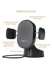 Kenu Airbase Wireless   Soporte para tablero de instrumentos Qi de carga rápida   Cargador inalámbrico para auto, compatible con iPhone Xs Max   Xs iPhone 8 Plus   8, Pixel 3XL   3 Car Accessories, soporte para teléfono Samsung Galaxy   Negro