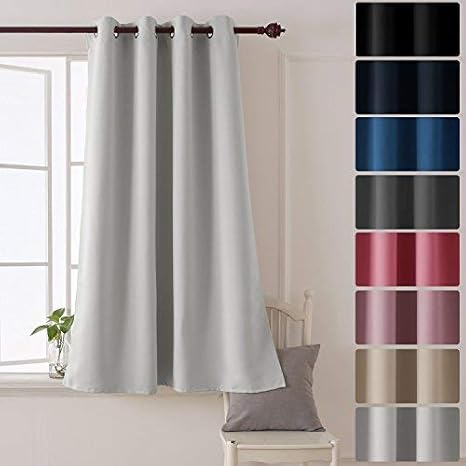 Deconovo Verdunkelungsvorhang Ösen Gardinen Wohnzimmer Vorhang Blickdicht 160x132 cm Grau Weiß