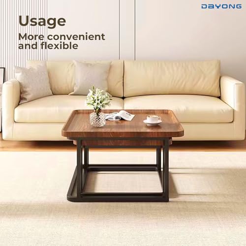 DAYONG Square Coffee Table Set of 2, End Table Set, Modern Side Tables, Nesting Table For Living Rooom Bedroom Office Dormitory Small Household Balcony Yard (Walnut)