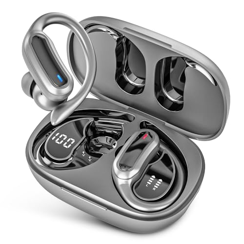 TRAUSI Wireless Earbuds, Bluetooth 5.4 Headphones, True Wireless Stereo Earphones with IPX7 Waterproof, Noise Cancelling Mic, Fast Charging and Comfort Fit Ear Buds for Sports/Workouts Gray