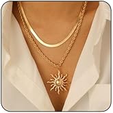 Bestleey Gold Sun Pendan Necklace for Women Trendy Charm Choker Adjustable Double Layered Snake Chain Necklace Vintage Stacked Sun Collarbone Chain Necklaces Statement Jewelry for Women