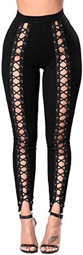 Dafina Specialties Women's High Waist Lace up Front Skinny Yoga Sports Pants, Black 3, X-Large