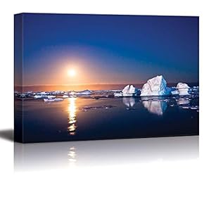 Summer Night in Antarctica Icebergs Floating in The Moonlight