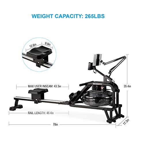 ECHANFIT Water Rowing Machine Rower 400 LB Weight Capacity with 6