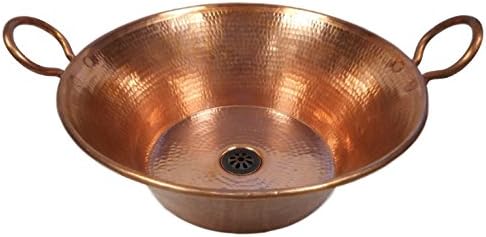 Traditional 16" Vintage Shiny Round Copper Cazo Bathroom Vessel Sink with Handles and Daisy Drain by SimplyCopper