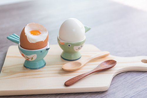 WD-FB37-2 set Ceramic soft or Hard boiled egg cup holder (Egg holder) - for Breakfast Brunch Soft Boiled Egg Holder Container Stand Set Green color - Thumbnail 7