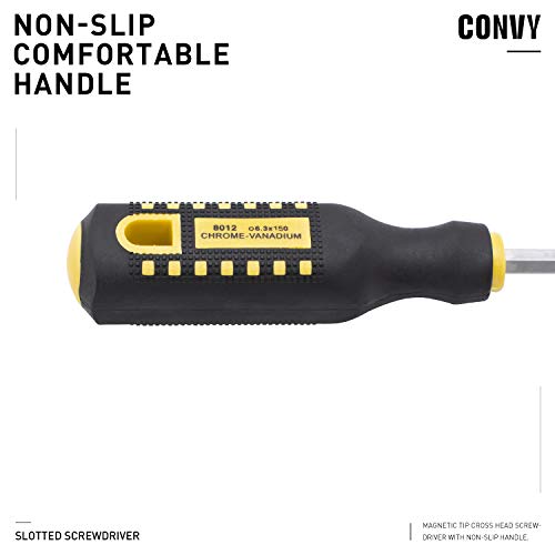 Convy GJ-0126 Slotted Screwdriver, Magnetic Tip Cross Head Screwdriver with Non-Slip Handle
