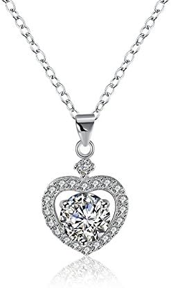 iCAREu 925 Sterling Silver Zircon Inlaid Heart Pendant Necklace for Women,Girls, 18"
