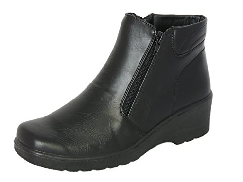 Cushion Walk Damen-Stiefeletten mit niedrigem Keilabsatz in Schwarz mit Doppel-Reißverschluss und Rutschfester Sohle (EU 42 UK 8, Schwarz)