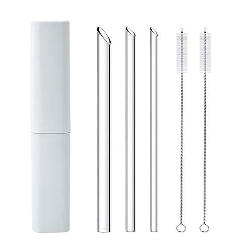 Straight Glass Straws Set,1 Boba Straw + 1 Smoothie Straw + 1 Regular Straw + 1 Portable Travel Case + 2 Cleaning Brushes,Healthy Borosilicate Glass Straws (Transparent)