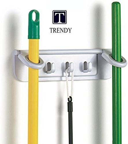 Saimani Mop and Broom Holder Organizer with Wall Mount (White)