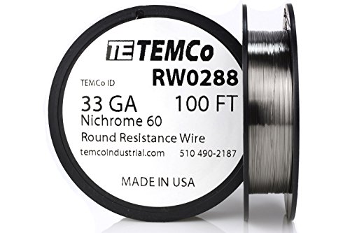 Click Here to See More Images TEMCo Nichrome 60 series wire 33 Gauge 100 Ft Resistance AWG ga