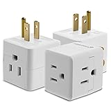 3 Outlet Wall Adapter Tap (3 Pack), Fosmon 3-Prong Portable Travel Mini Plug Grounded Indoor AC Outlet, ETL Listed - White