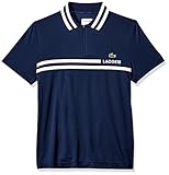 Lacoste Men's Short Sleeve Pique Fine Stripe with Jacquard Collar & Zip Placket Polo, DH3318, Navy Blue/White, X-Large