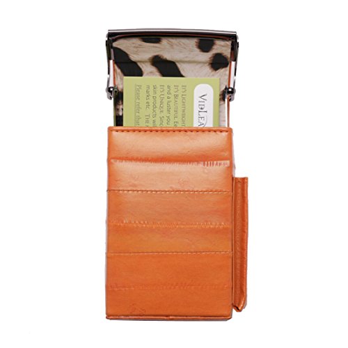 Automatic Rising Genuine Eel Skin Leather Sliding Cigarette Case with Lighter Holder (Orange) - Thumbnail 2