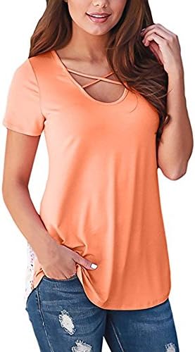 Xander❤❤ Women Casual Short Sleeve Flower Printed Patchwork Loose T-shirt Blouse Tops (Orange, S)