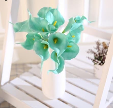 10pcs Real Touch Lily Calla PVC Artificial Flower Bouquets Home Wedding Bridal Decor Simulation Fake Flowers &amp; Wreaths (tiffany blue)