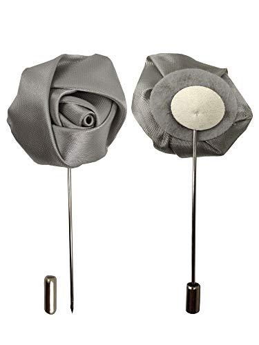 Sanrich Rose Boutonniere Men's Lapel Pins Satin Flower 12 Pack Groom Wedding Boutonniere Suit Brooch Outfit Accessories (silver gray) - Thumbnail 2