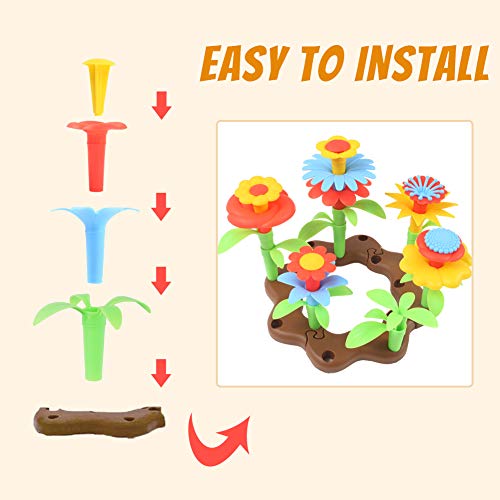 BigOtters Flower Garden Building Toys, 60PCS Stem Toy Educational Stacking Game Playset Gardening Pretend Gift for Girls