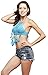 Women's Halter Flower Tassel Bikini Summer Crochet Crop Bikini Top, Blue