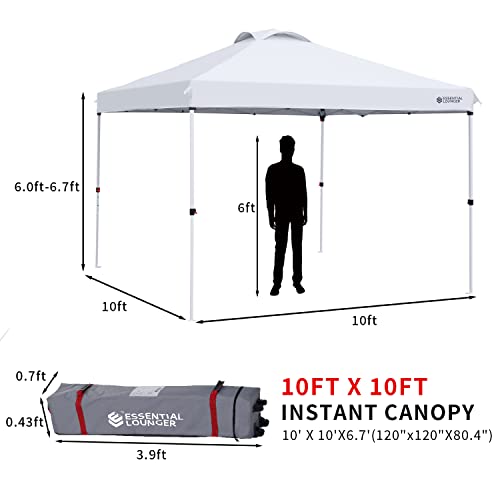 ESSENTIAL LOUNGER 10x10 Popup Canopy, Easy Up Outdoor Canopy Tent for