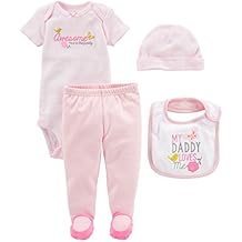 Simple Joys by Carter's Baby Girls' 4-Piece Bodysuit, Pant, Bib and Cap Set